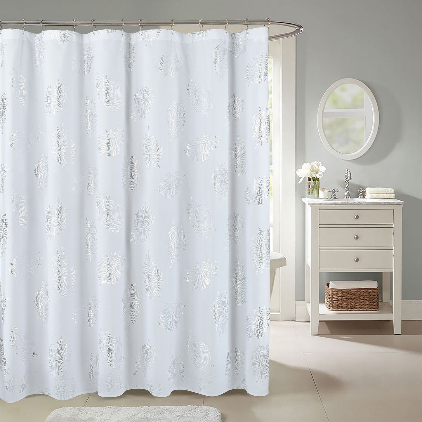 1 Piece Glitterr Foil Palm Tree Leaf Printed Shower Curtain, Modern Tropical Fabric Shower Curtains for Bathroom Decor,  image 1
