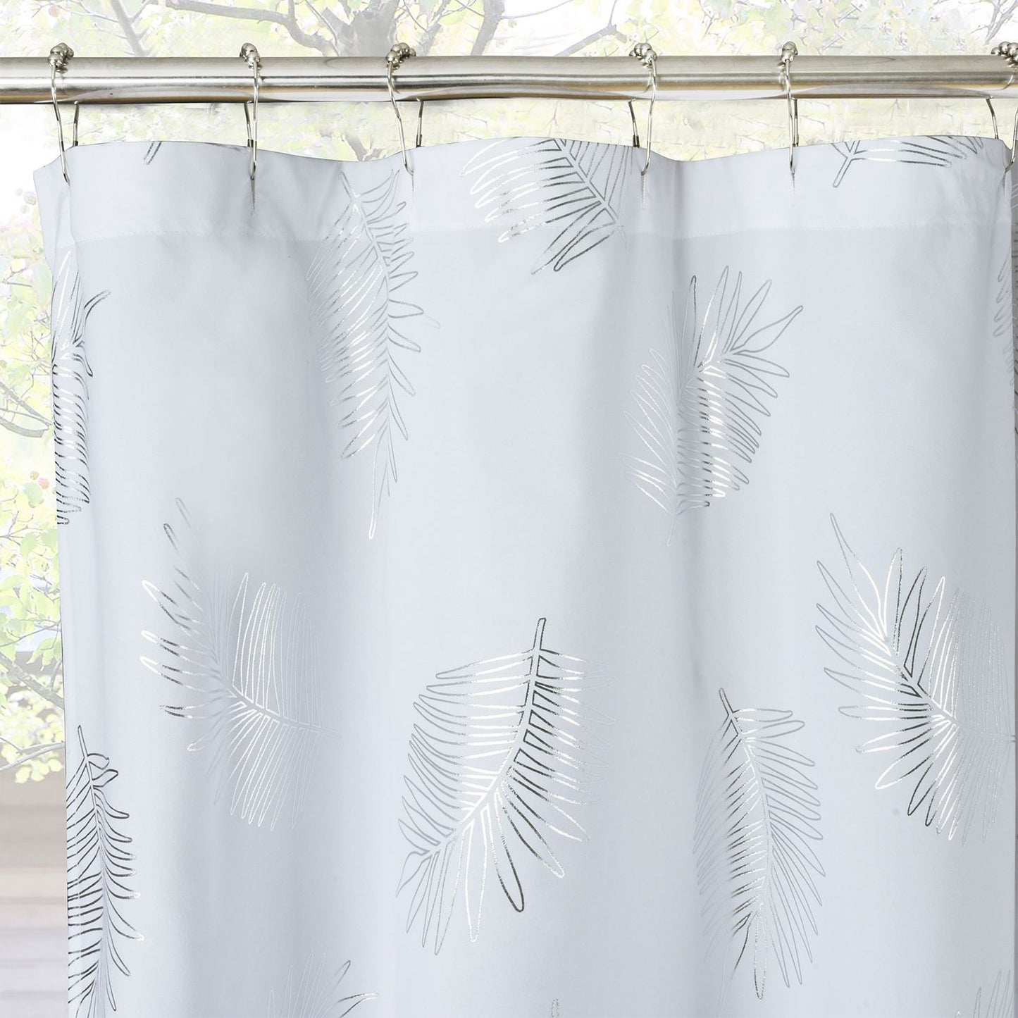 1 Piece Glitterr Foil Palm Tree Leaf Printed Shower Curtain, Modern Tropical Fabric Shower Curtains for Bathroom Decor,  image 3