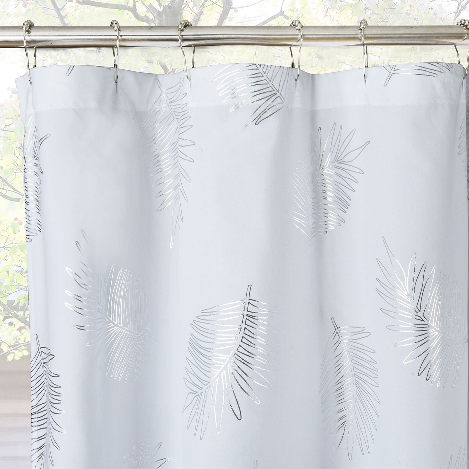 1 Piece Glitterr Foil Palm Tree Leaf Printed Shower Curtain, Modern Tropical Fabric Shower Curtains for Bathroom Decor,  image 3