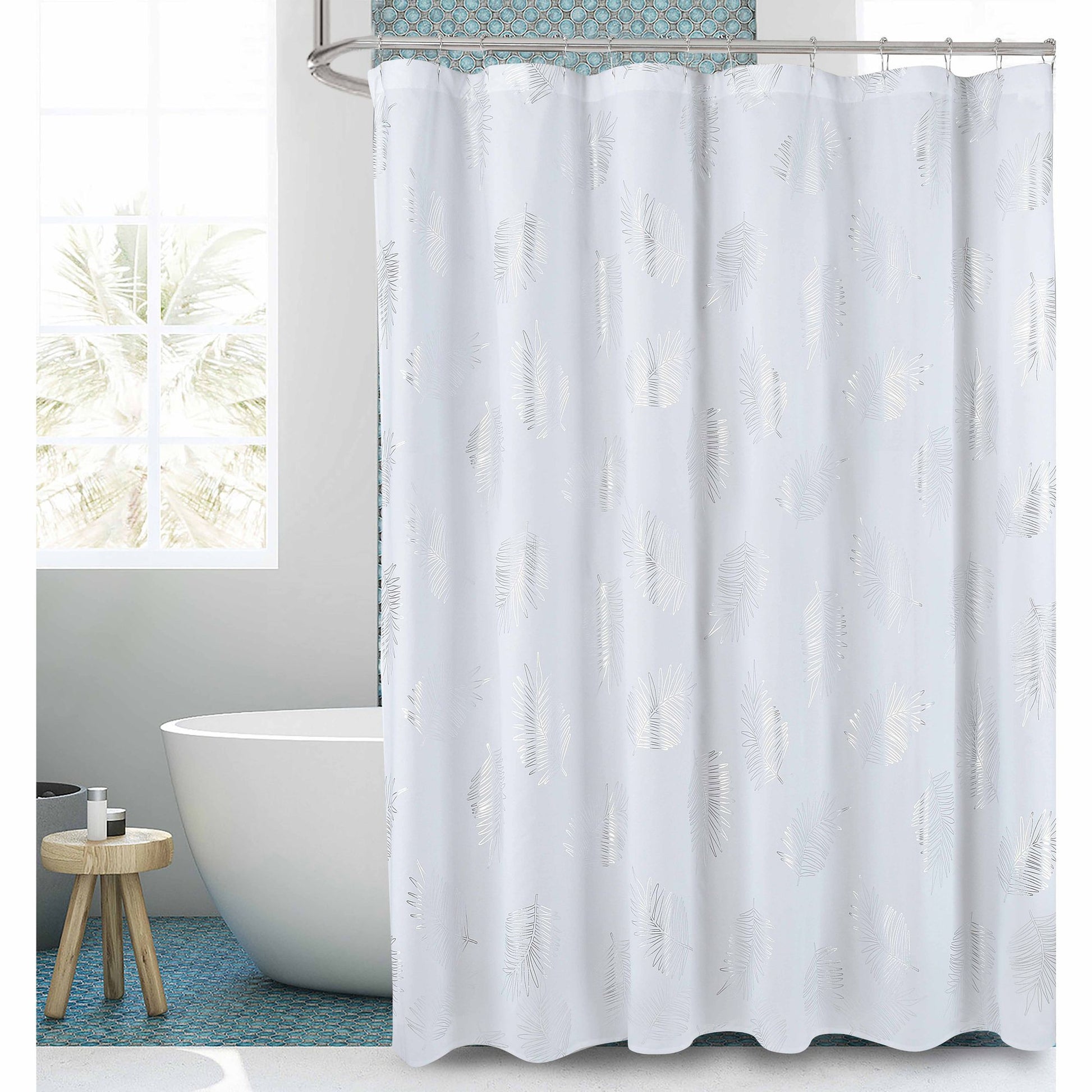 1 Piece Glitterr Foil Palm Tree Leaf Printed Shower Curtain, Modern Tropical Fabric Shower Curtains for Bathroom Decor,  image 2