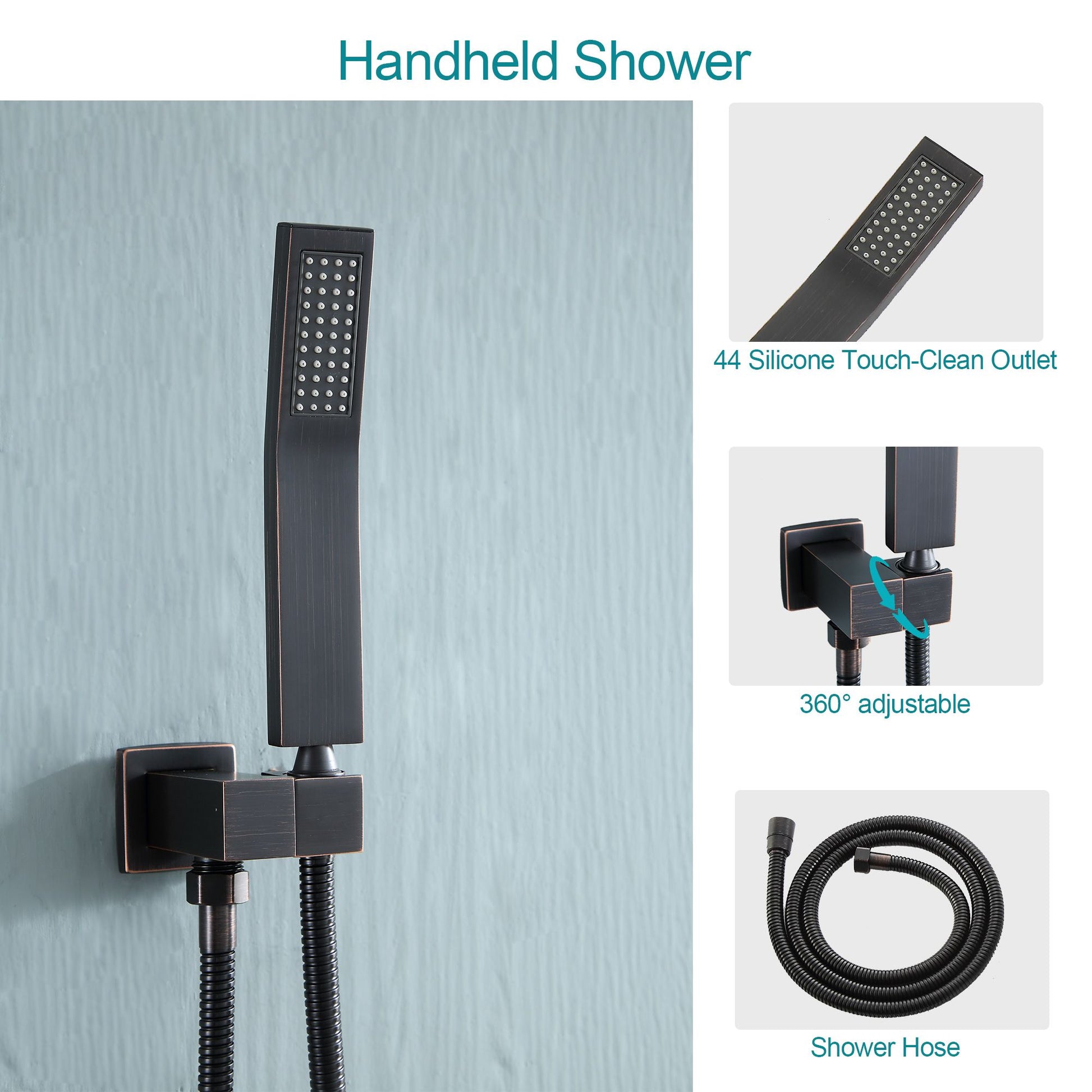 10 in./12 in. Wall Mount Square All-in-one High Pressure Rainfall Shower Head with Brass Handheld Spray and Stainless St image 4