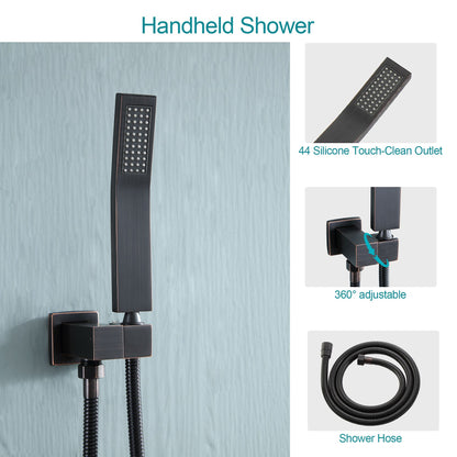 10 in./12 in. Wall Mount Square All-in-one High Pressure Rainfall Shower Head with Brass Handheld Spray and Stainless St image 4