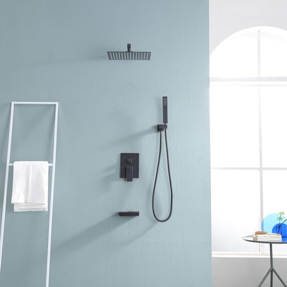 10 in./12 in. Wall Mount Square All-in-one High Pressure Rainfall Shower Head with Brass Handheld Spray and Stainless St image 2