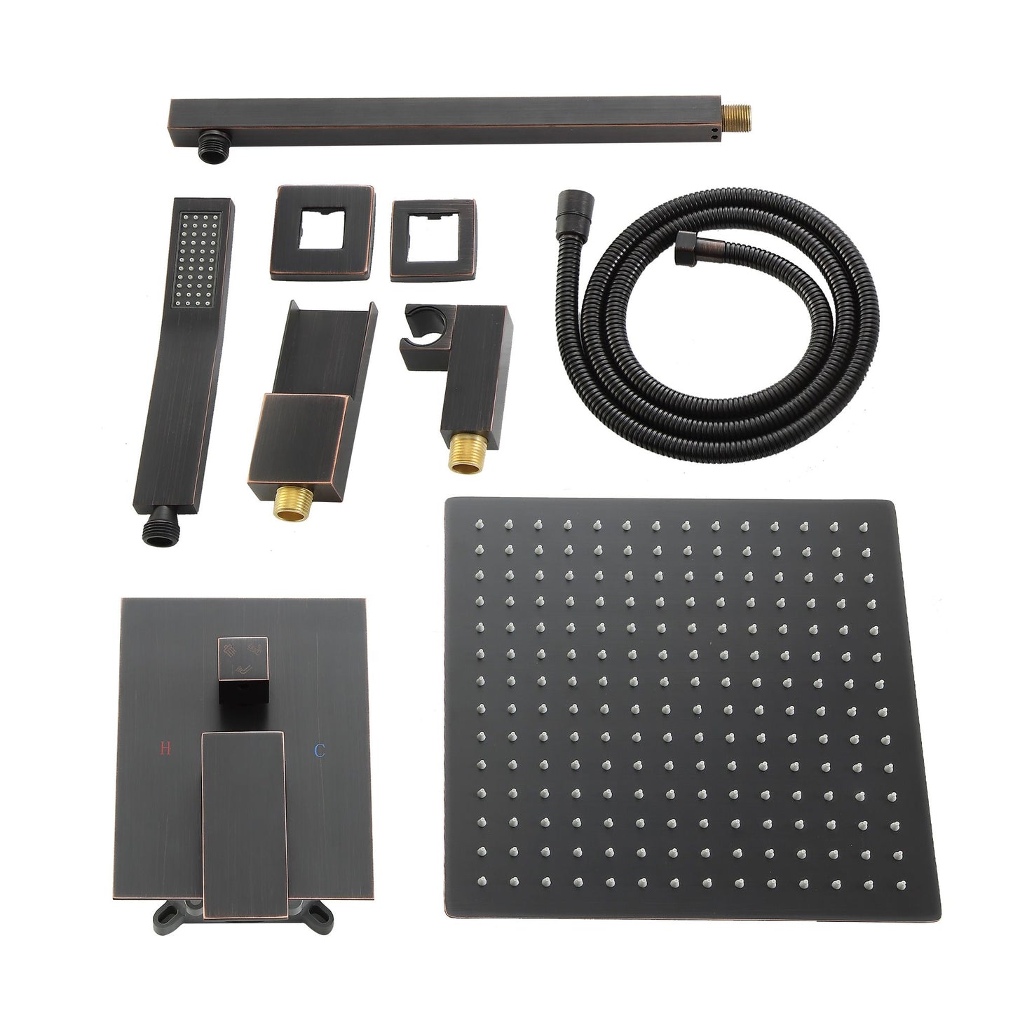 10 in./12 in. Wall Mount Square All-in-one High Pressure Rainfall Shower Head with Brass Handheld Spray and Stainless St image 8