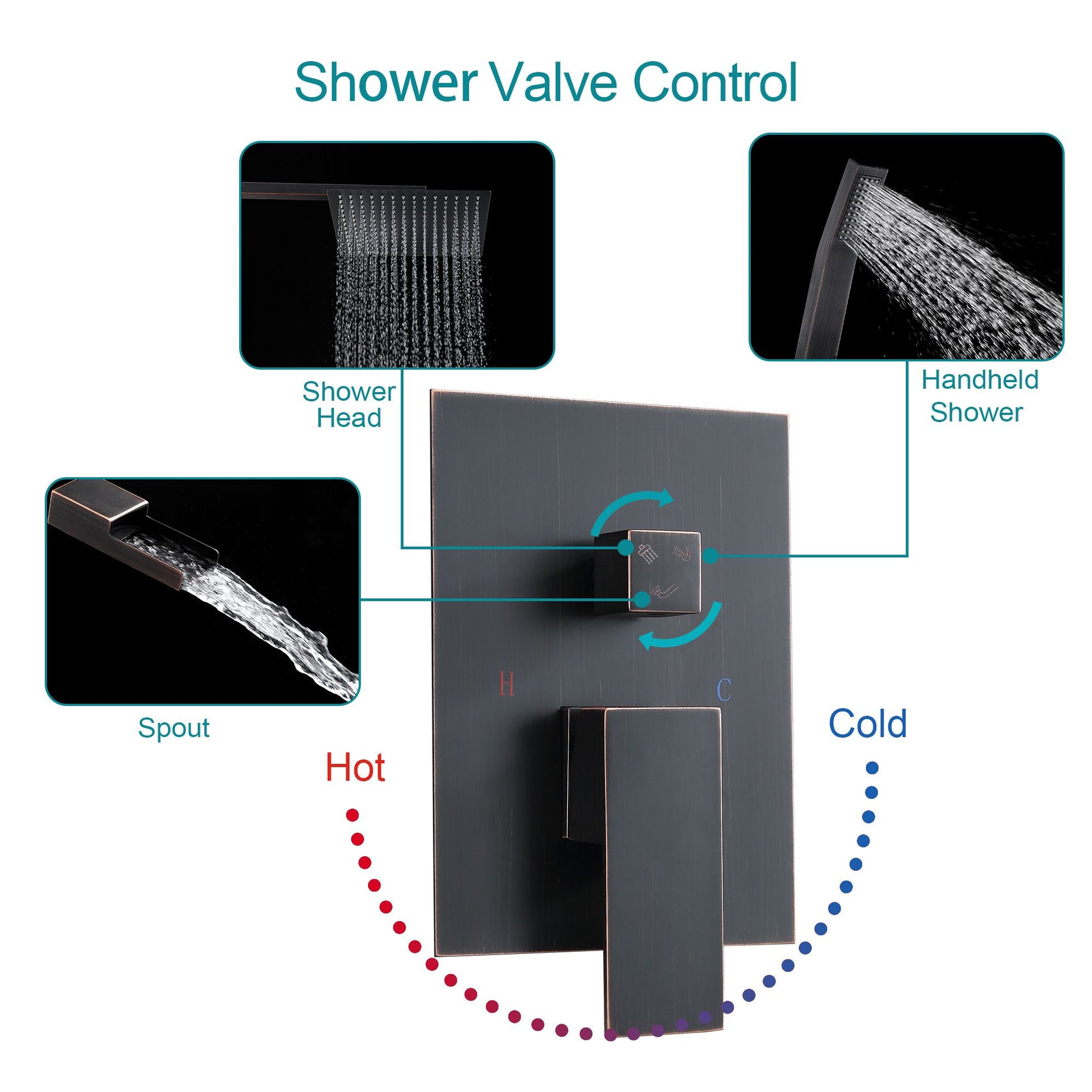 10 in./12 in. Wall Mount Square All-in-one High Pressure Rainfall Shower Head with Brass Handheld Spray and Stainless St image 15