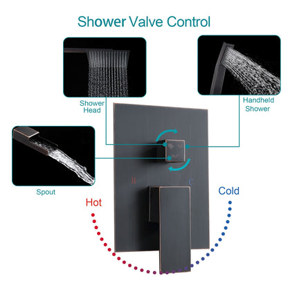 10 in./12 in. Wall Mount Square All-in-one High Pressure Rainfall Shower Head with Brass Handheld Spray and Stainless St image 15