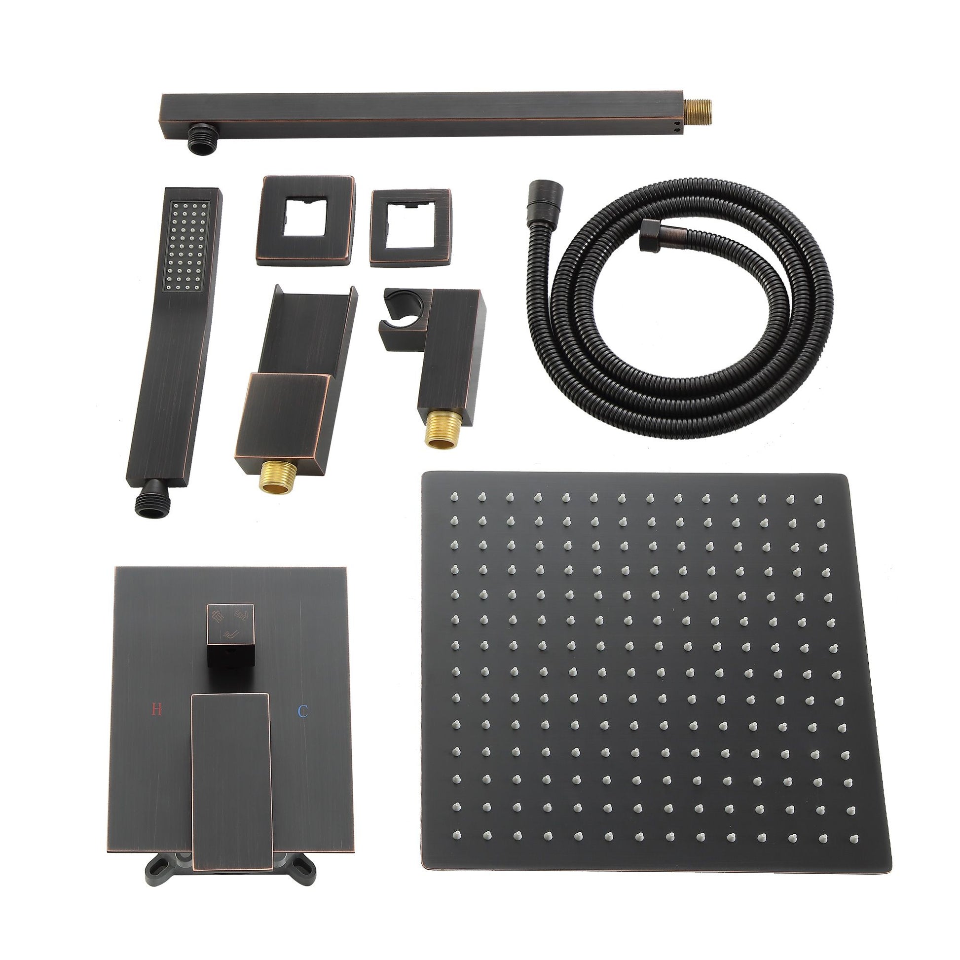 10 in./12 in. Wall Mount Square All-in-one High Pressure Rainfall Shower Head with Brass Handheld Spray and Stainless St image 17
