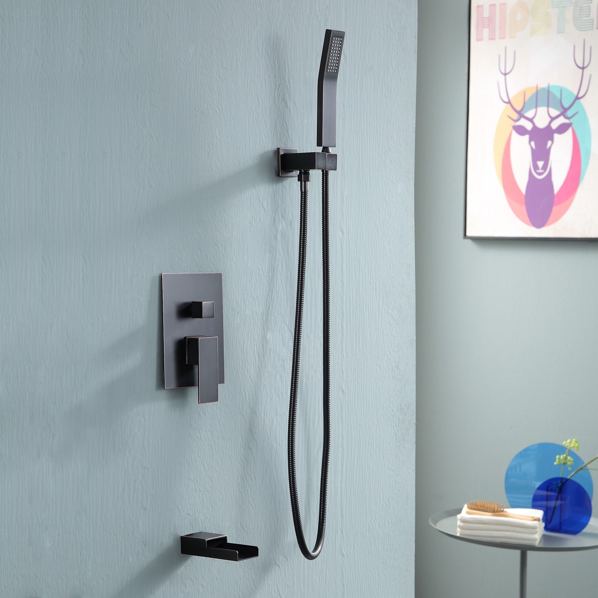 10 in./12 in. Wall Mount Square All-in-one High Pressure Rainfall Shower Head with Brass Handheld Spray and Stainless St image 3