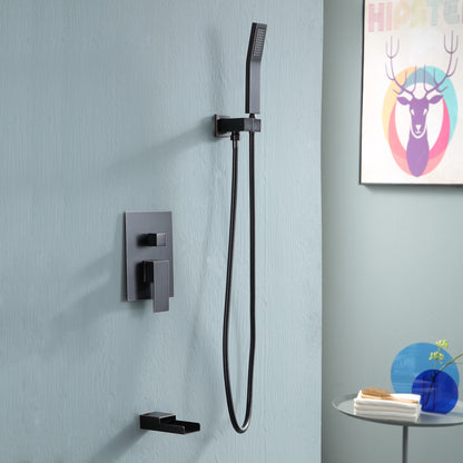 10 in./12 in. Wall Mount Square All-in-one High Pressure Rainfall Shower Head with Brass Handheld Spray and Stainless St image 3