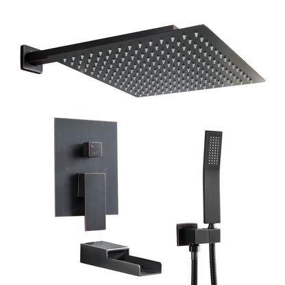 10 in./12 in. Wall Mount Square All-in-one High Pressure Rainfall Shower Head with Brass Handheld Spray and Stainless St image 5
