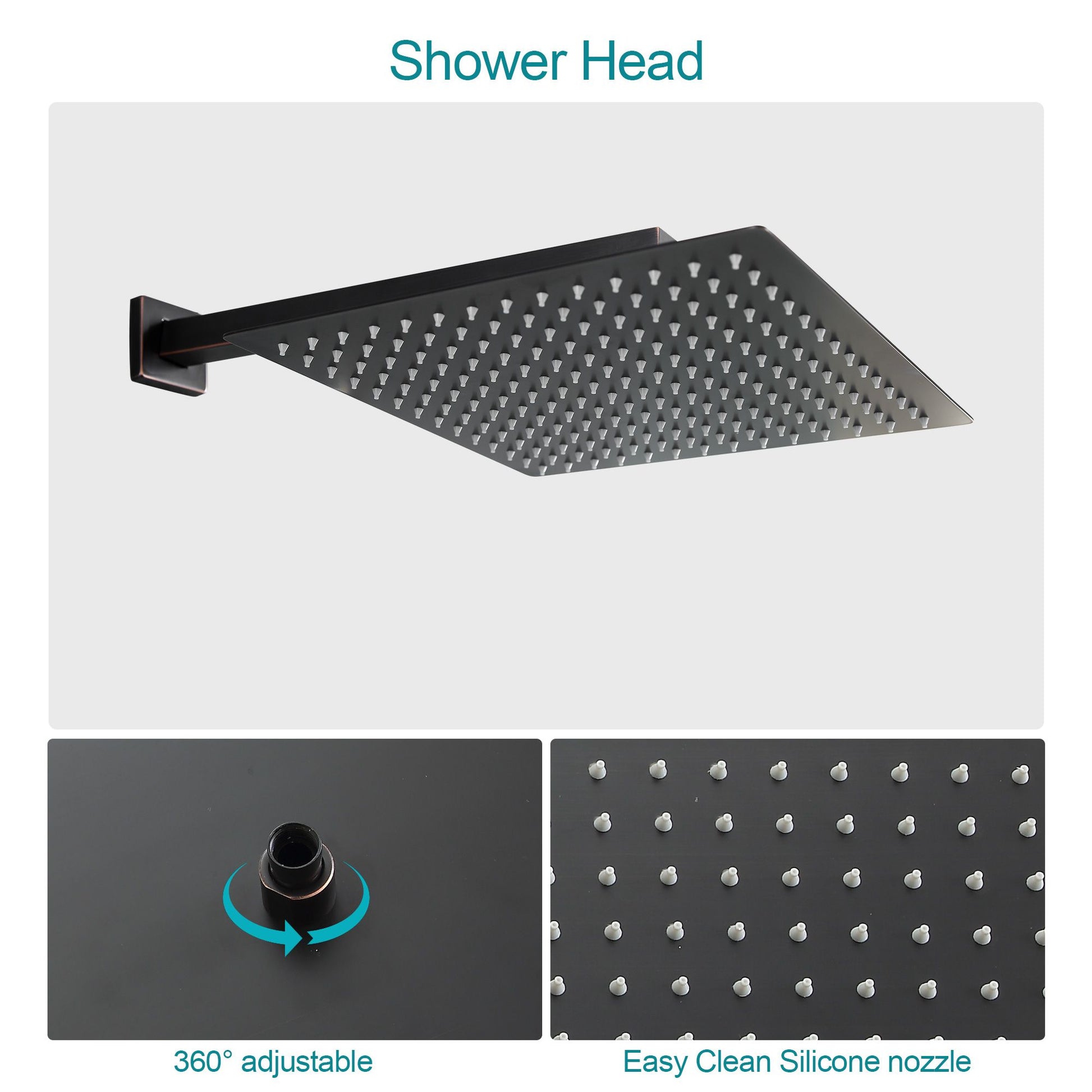 10 in./12 in. Wall Mount Square All-in-one High Pressure Rainfall Shower Head with Brass Handheld Spray and Stainless St image 7