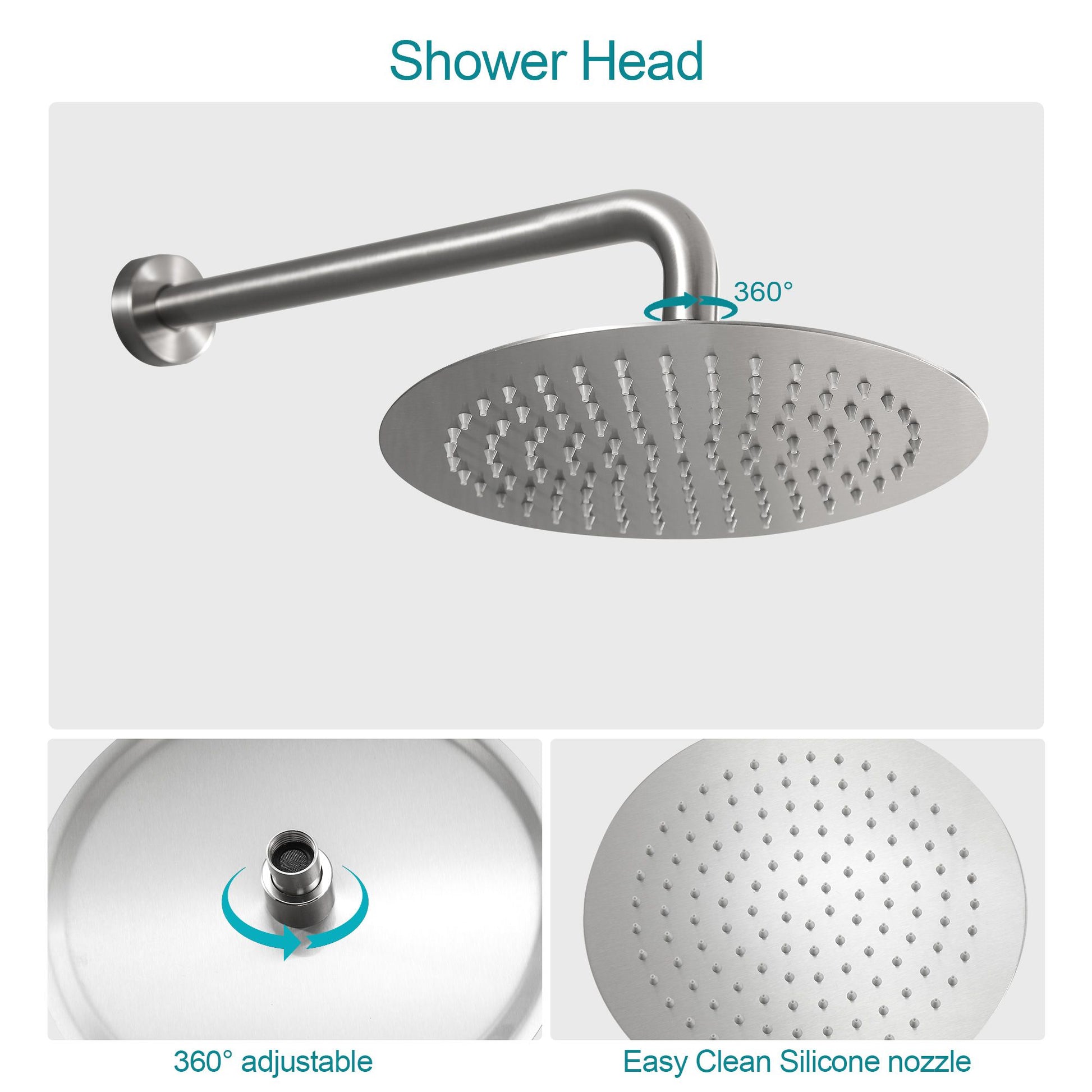 10-inch Round High Pressure Rain Wall Mount Concealed Shower Head whit Brass Shower Arm image 5