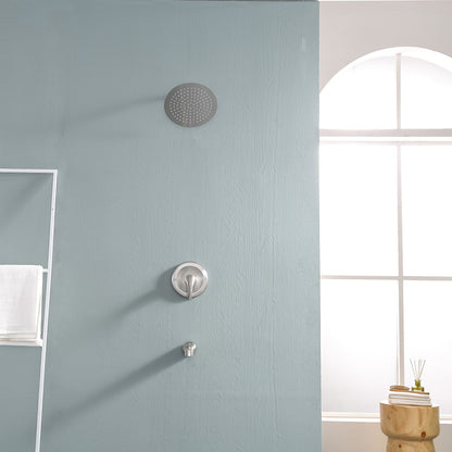 10 inch Wall Mount Concealed Round High Pressure Rainfall Shower Head with Brass Shower Arm and Shower Faucet Set image 3