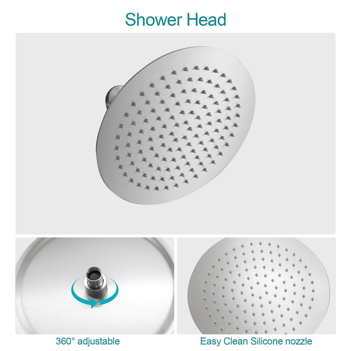 10 inch Wall Mount Concealed Round High Pressure Rainfall Shower Head with Brass Shower Arm and Shower Faucet Set image 5