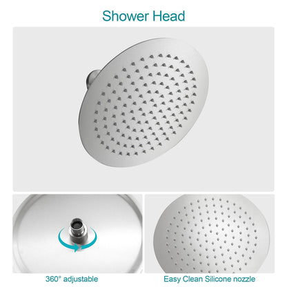 10 inch Wall Mount Concealed Round High Pressure Rainfall Shower Head with Brass Shower Arm and Shower Faucet Set image 5