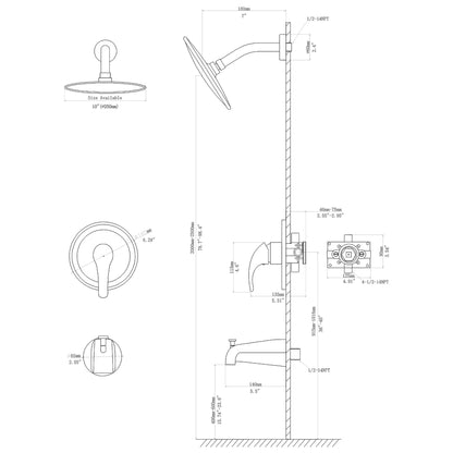 10 inch Wall Mount Concealed Round High Pressure Rainfall Shower Head with Brass Shower Arm and Shower Faucet Set image 8