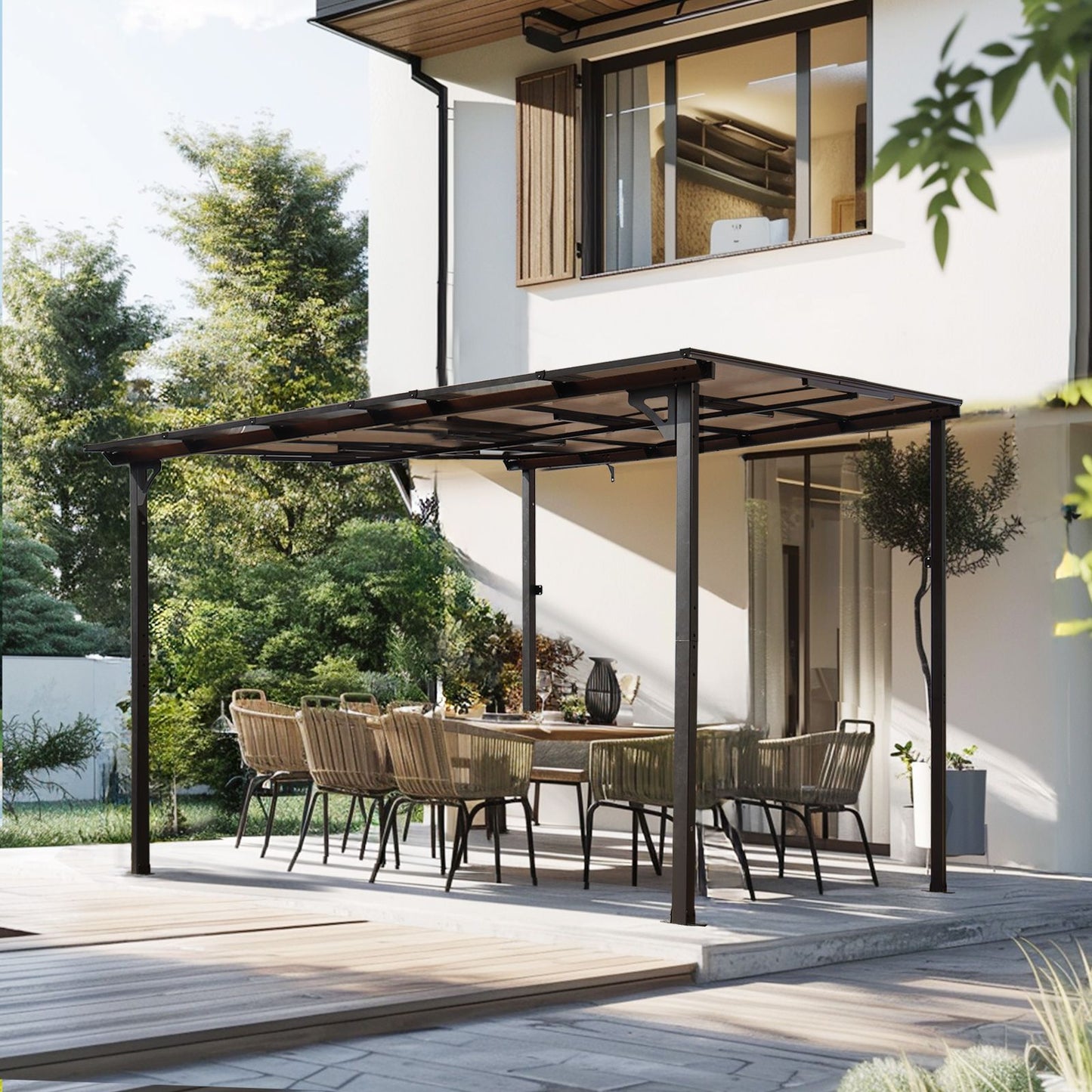 10' x 10' Outdoor Pergola Gazebo,Wall-Mounted Lean to Metal Awning Gazebo with Roof,Large Heavy Duty for Patio,Decks,Bac image 1