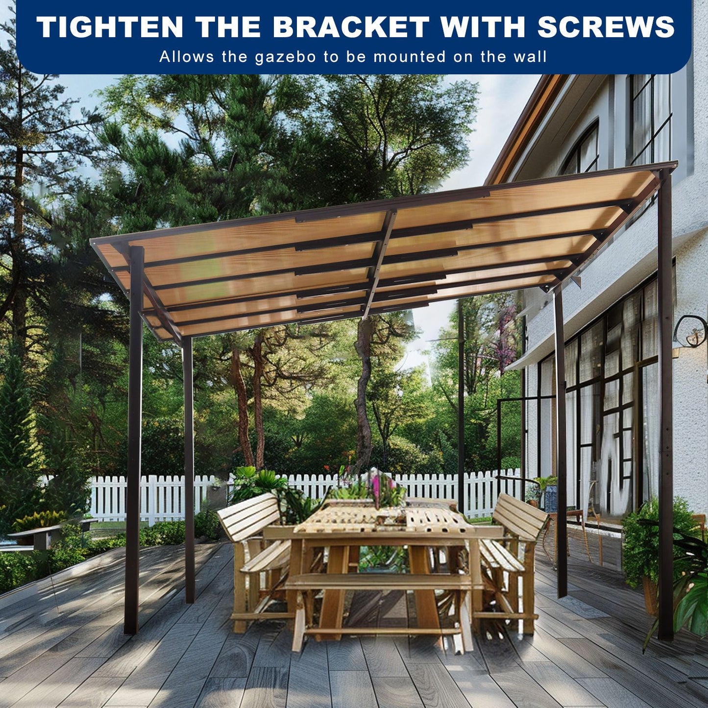 10' x 10' Outdoor Pergola Gazebo,Wall-Mounted Lean to Metal Awning Gazebo with Roof,Large Heavy Duty for Patio,Decks,Bac image 4