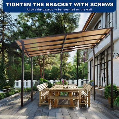 10' x 10' Outdoor Pergola Gazebo,Wall-Mounted Lean to Metal Awning Gazebo with Roof,Large Heavy Duty for Patio,Decks,Bac image 4
