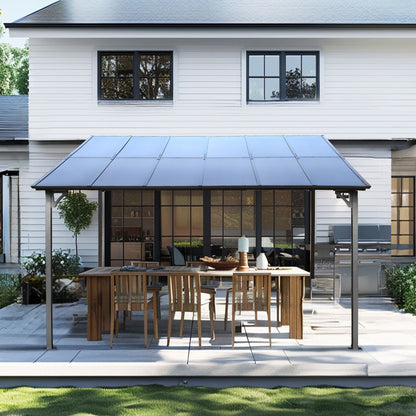 10' x 12' Outdoor Pergola Gazebo,Wall-Mounted Lean to Metal Awning Gazebo with Roof,Large Heavy Duty for Patio,Decks,Bac image 2
