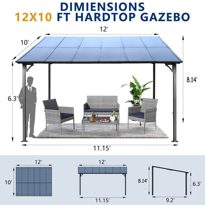 10' x 12' Outdoor Pergola Gazebo,Wall-Mounted Lean to Metal Awning Gazebo with Roof,Large Heavy Duty for Patio,Decks,Bac image 4
