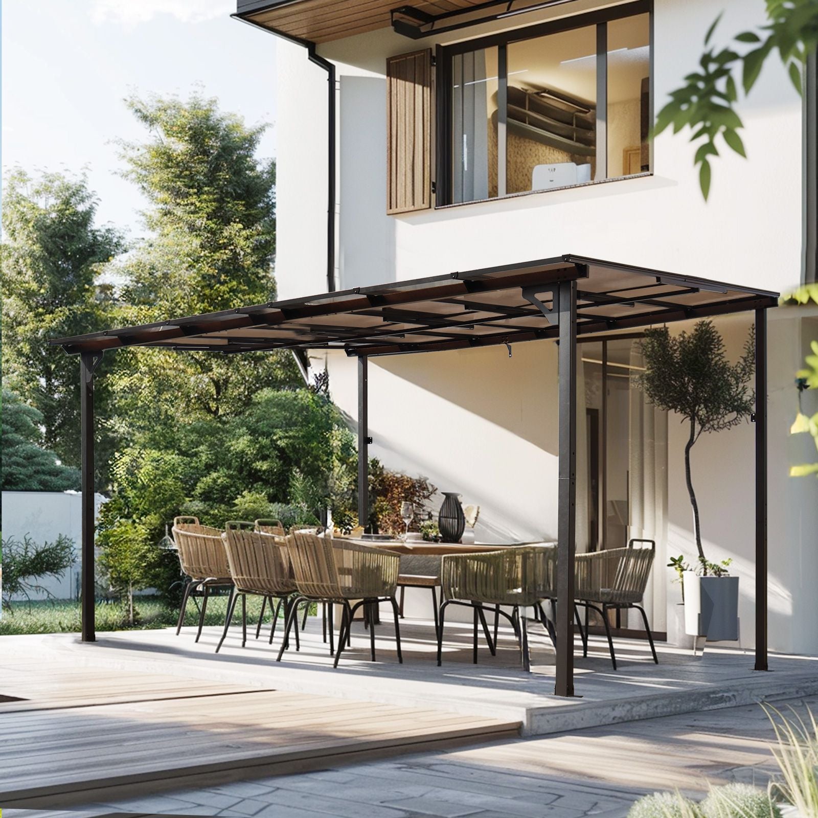 10' x 12' Outdoor Pergola Gazebo,Wall-Mounted Lean to Metal Awning Gazebo with Roof,Large Heavy Duty for Patio,Decks,Bac image 1