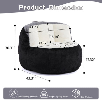Oversized Bean Bag Chairs,Multicolor Faux Fur Couch Filled with Shredded Sponge,Large Lounger Sofa For Living Room,No Assembly Required, Black+White+Grey image 4