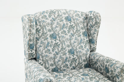 Modern Accent Chair with Retro Wood Legs, Comfy Upholstered Armchair, Floral Design Single Sofa Chair for Living Room Bedroom Office - Blue Bird image 10