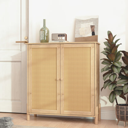 Mid-Century Modern Storage Cabinet with Woven Rattan Doors & Adjustable Shelves - Perfect for Living Room & Dining Room image 5