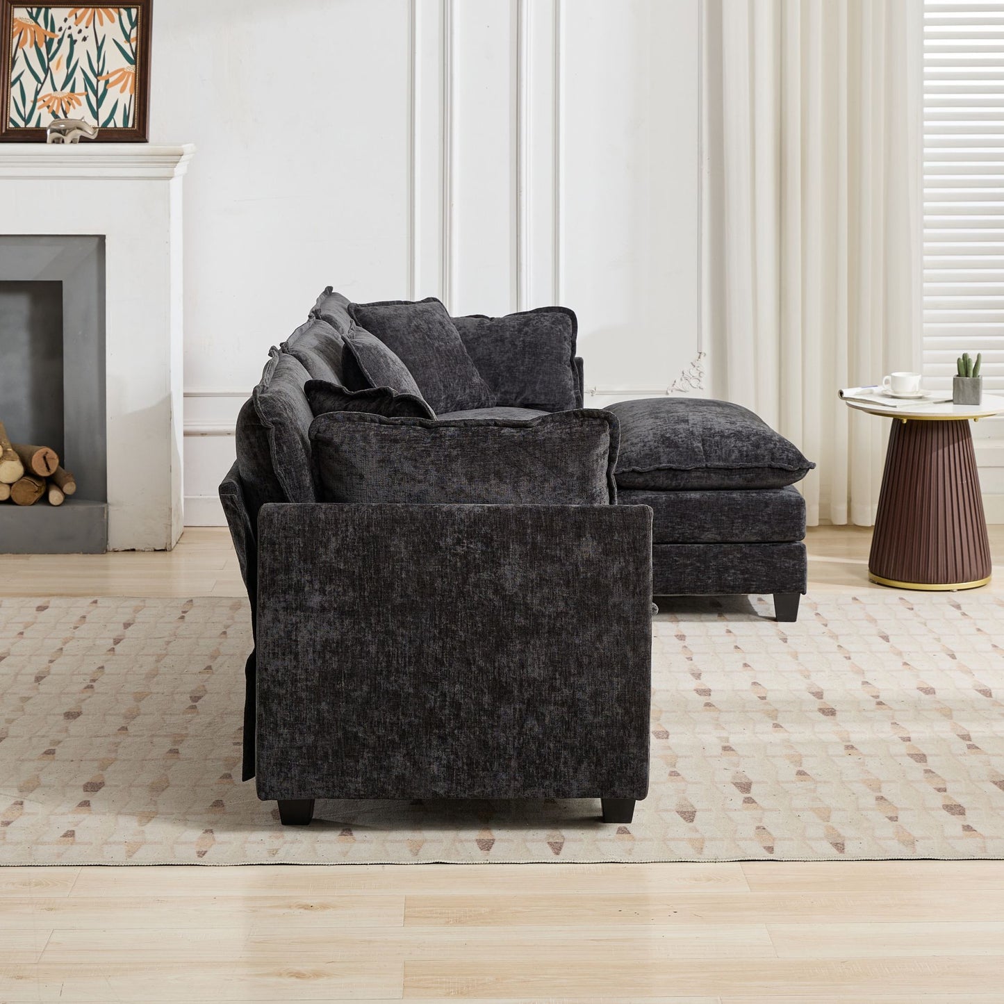 Cloud Sofa Armrests only, Modern Sectional Couch, for Living Room Bedroom and Apartment, Comfy Double Layer Upholstered Seat Cushion, Breathable Chenille Fabric, Black image 5