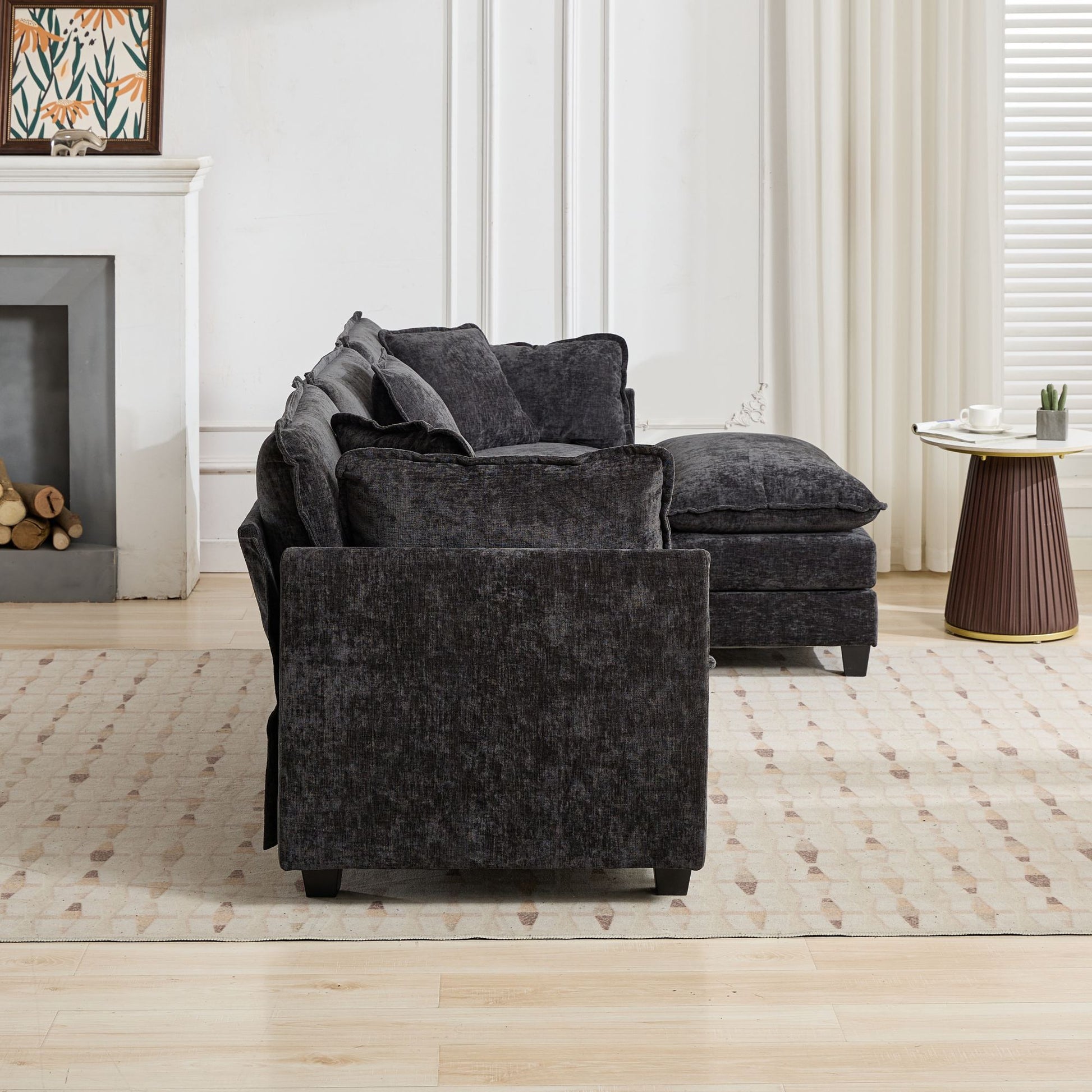 Cloud Sofa Armrests only, Modern Sectional Couch, for Living Room Bedroom and Apartment, Comfy Double Layer Upholstered Seat Cushion, Breathable Chenille Fabric, Black image 5