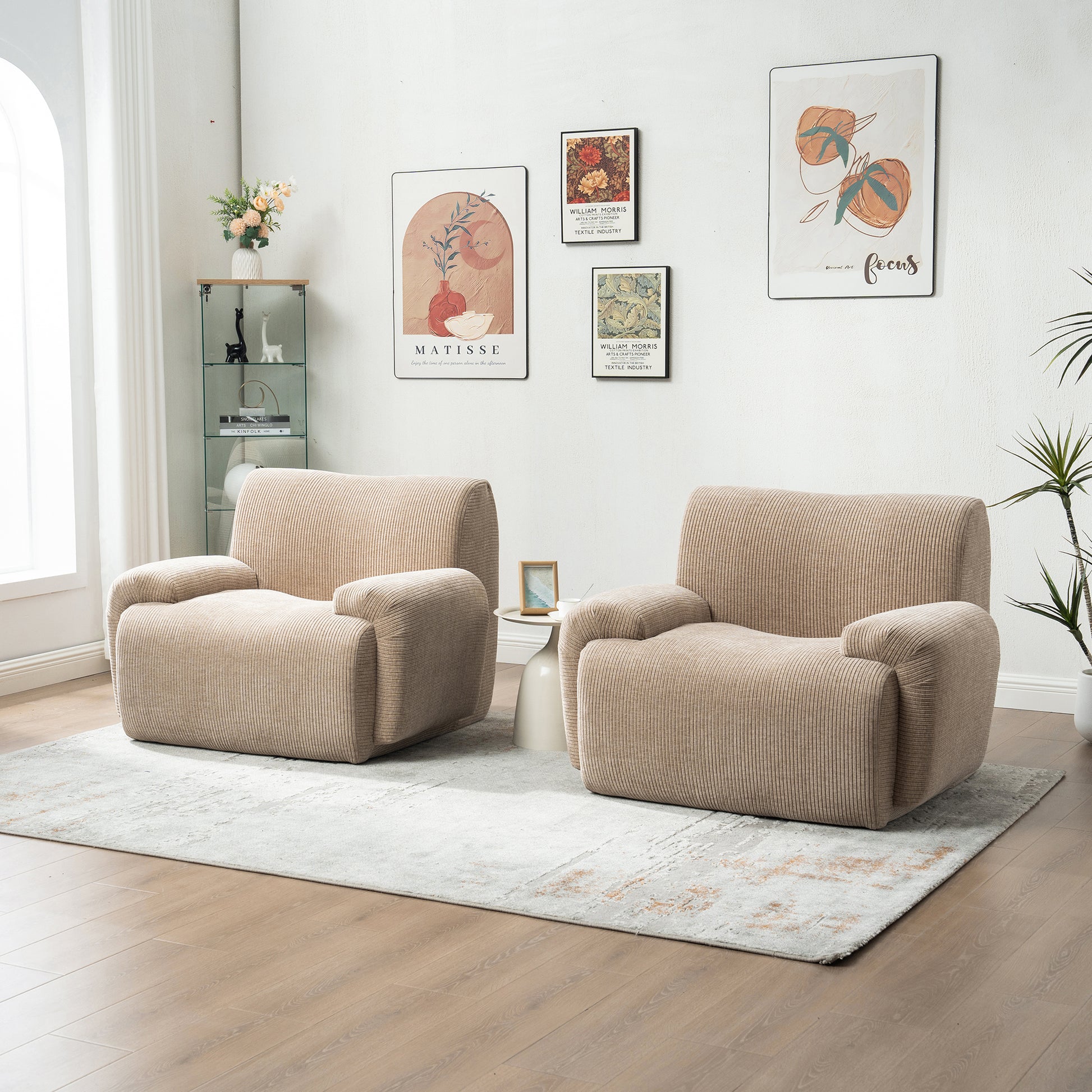 42" Wide Modern Upholstered Chenille Vertical Stripes Accent Chair, Boneless Single Sofa Chair, Armchair Comfy Reading Lounge Chair with Deep Seats for Living Room Bedroom Apartment, Dorms, Taupe image 7