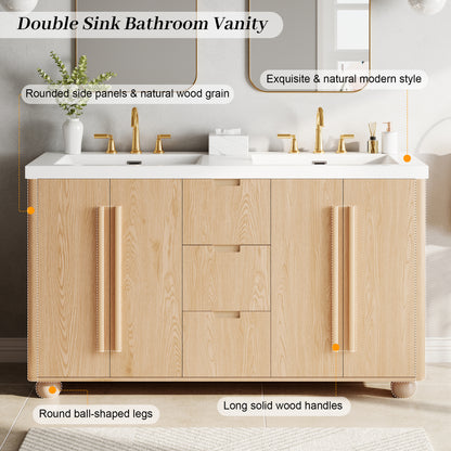[Cabinet Only] 58.3" Bathroom Vanity Cabinet Only Without Vanity Top, 3 Drawers & 4 Doors, All Soft-Close, Adjustable Shelf, Wood Color image 6