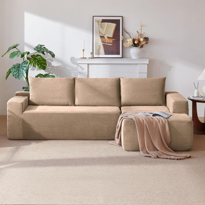 96.9" Cloud Sectional Couch with L-Shape Chaise,Modern Modular Sofa with Deep Seat, Upholstered Couches for Living Room Bedroom,No Assembly Required, (Corduroy Fabric),Camel,Right image 5