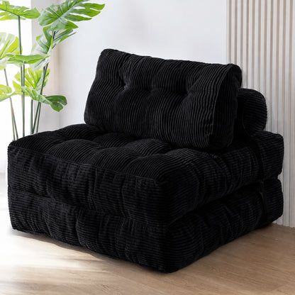 Folding single chair, adjustable and convertible sofa bed, comfortable fluffy lazy sofa in living room, bedroom, apartment, dormitory, black. image 1