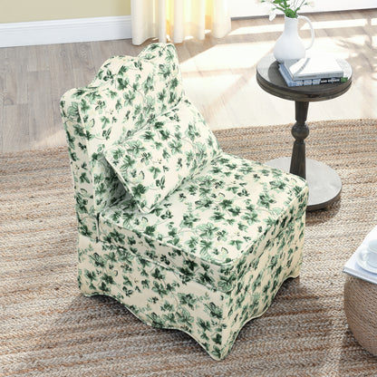 Flannel single dining chair with soft seat cushion and backrest, no armrests, matching pillow can be used as waist cushion, this dining chair can be used in the living room - GREEN image 2
