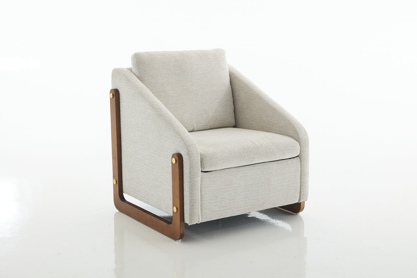 057-Set of 1 Chenille Fabric Modern Upholstered Armchair with Wooden Side Frame, Accent Leisure Chair with Cushioned Seat and Backrest for Living Room, Bedroom,Beige image 12