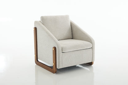 057-Set of 1 Chenille Fabric Modern Upholstered Armchair with Wooden Side Frame, Accent Leisure Chair with Cushioned Seat and Backrest for Living Room, Bedroom,Beige image 12