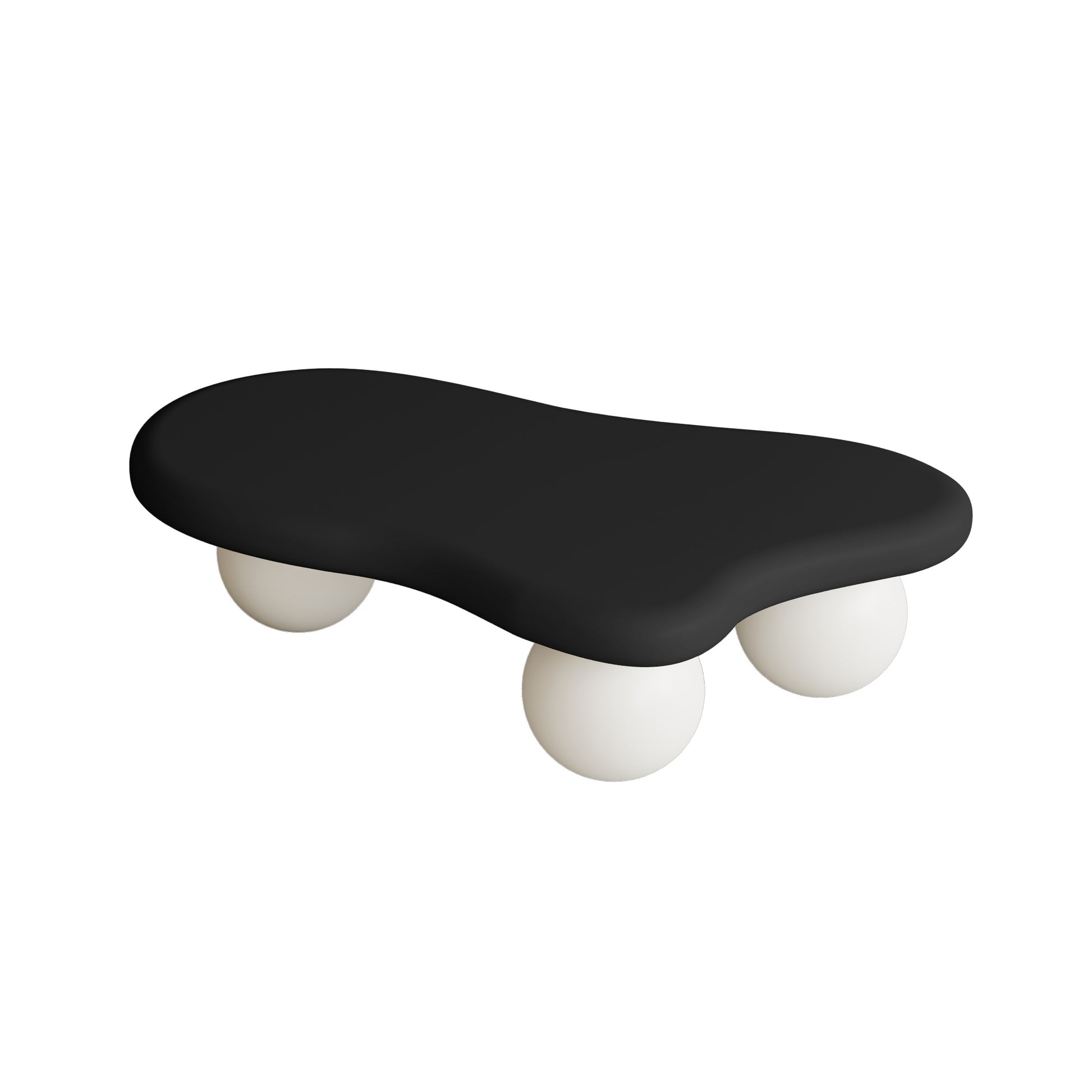 40 Inch Cloud Shaped Coffee Table with 3 Ball Legs for Living Room, Black Top White Legs image 7