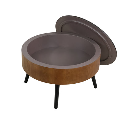 31.5-inch Round Carved Coffee Table with Storage Space, Mid-Century Modern Style Wooden Coffee Table, Four-Leg Design, 18-inch High, Living Room Accent Table (Brown and Black) image 12
