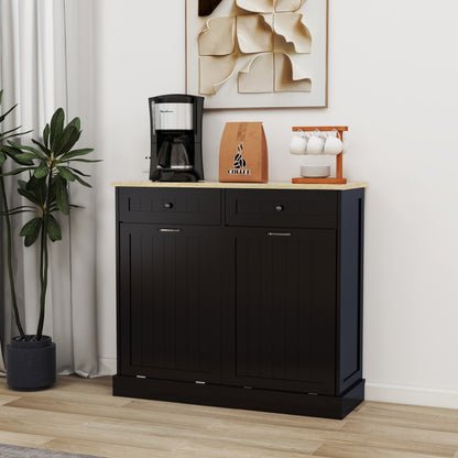Two Drawers and Two-Compartment Tilt-Out Trash Cabinet Kitchen Trash Cabinet-Black image 4