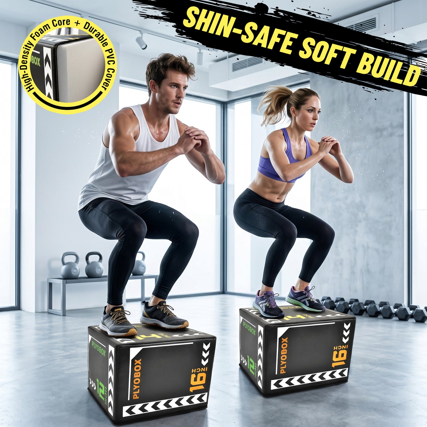 3-in-1 Foam Plyometric Jump Box, 12/14/16 Inch Multi-Height Soft Plyo Box, High-Density EPE Core with Non-Slip PVC Cover, for Beginners, Kids, Home Gym & Rehab Training image 9