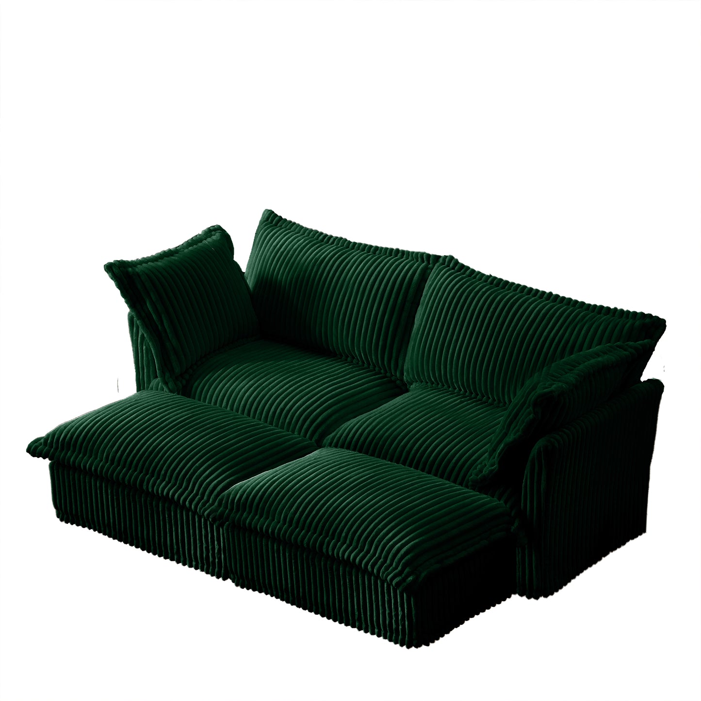 Slipcovered Sofa 2 Seater Sofa With 2 Ottomans, 2 Seater Sleeper Sofa Bed Home Theater Oversized Sofa For Living Room, Corduroy, Green image 12