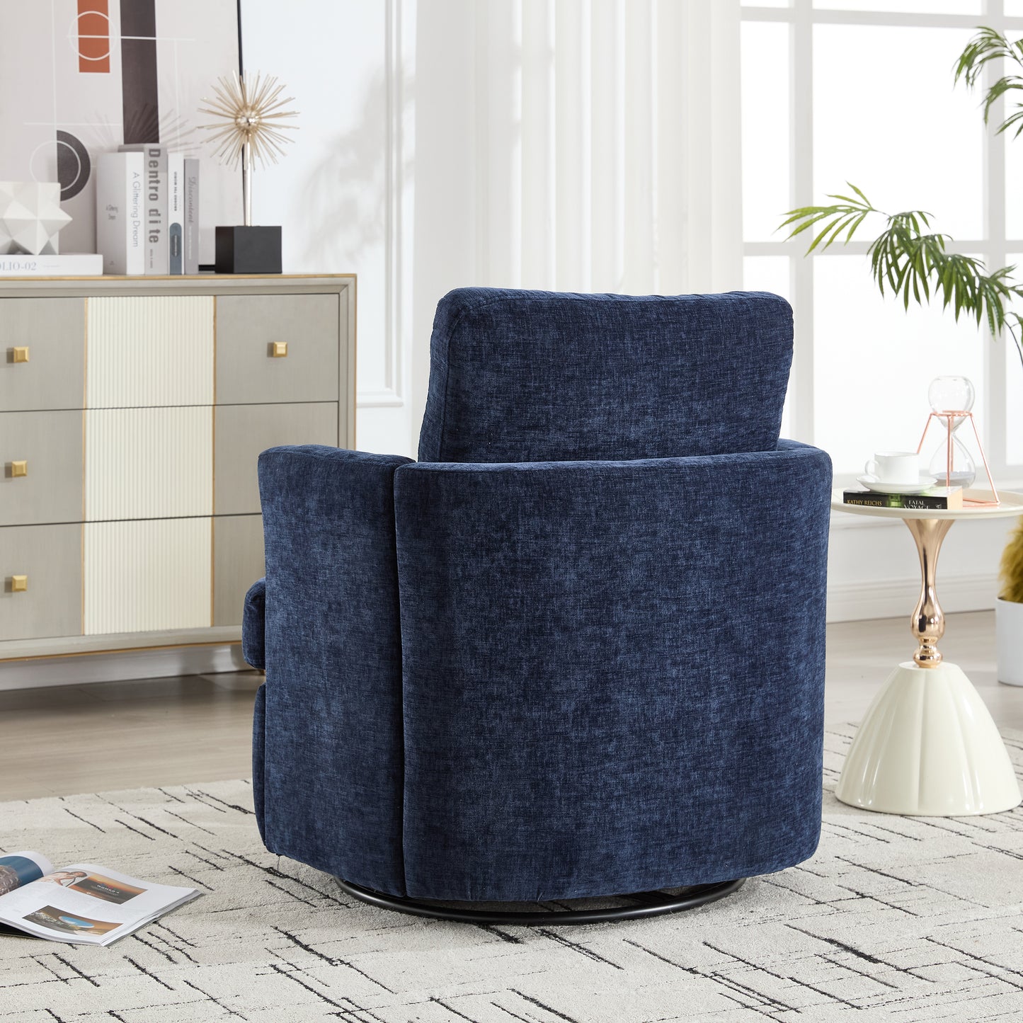 Vanity Chair,Swivel Accent Chair, 360 Degree Round Swivel Barrel Chair, Upholstered Comfy Swivel Chairs for Living Room,Accent Chairs for Bedroom, Reading Room,Powder Room,(Velvet, Blue) image 9