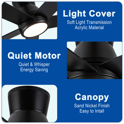 52" Black Lowe Profile Ceiling Fan with Light image 8