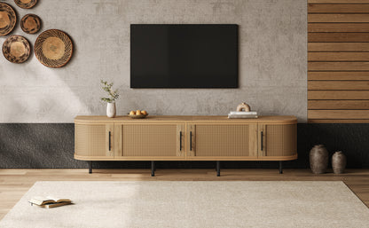 70inch Modern TV Stand with Rattan Doors for TVs up to 80", Media Console with Storage Space & Cable Holes, Entertainment Center for Living Room image 11