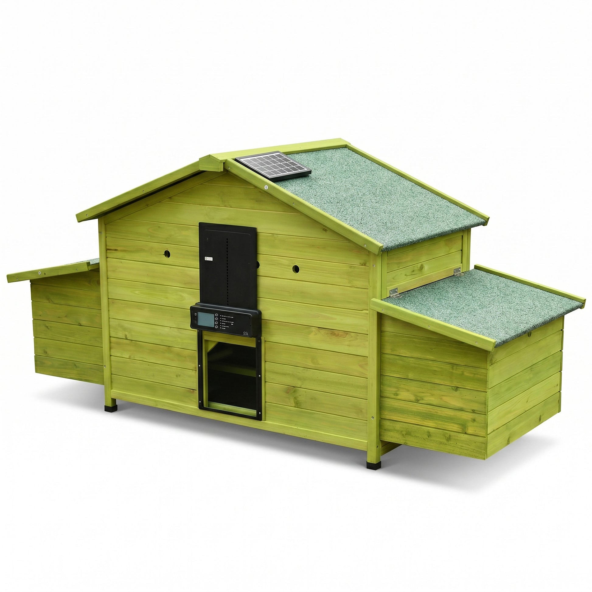 70" Automatic Chicken Coop with Solar-Powered Door, Weatherproof Design, Ventilated, with 2 Nesting Boxes, Timer & Light Sensor – Outdoor Chicken House with Pull-Out Tray and a remote. image 9