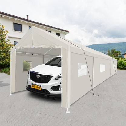 Carport, 10×30 Heavy Duty Portable Carport Garage Tent for Outdoor Storage Shelter white with window image 2