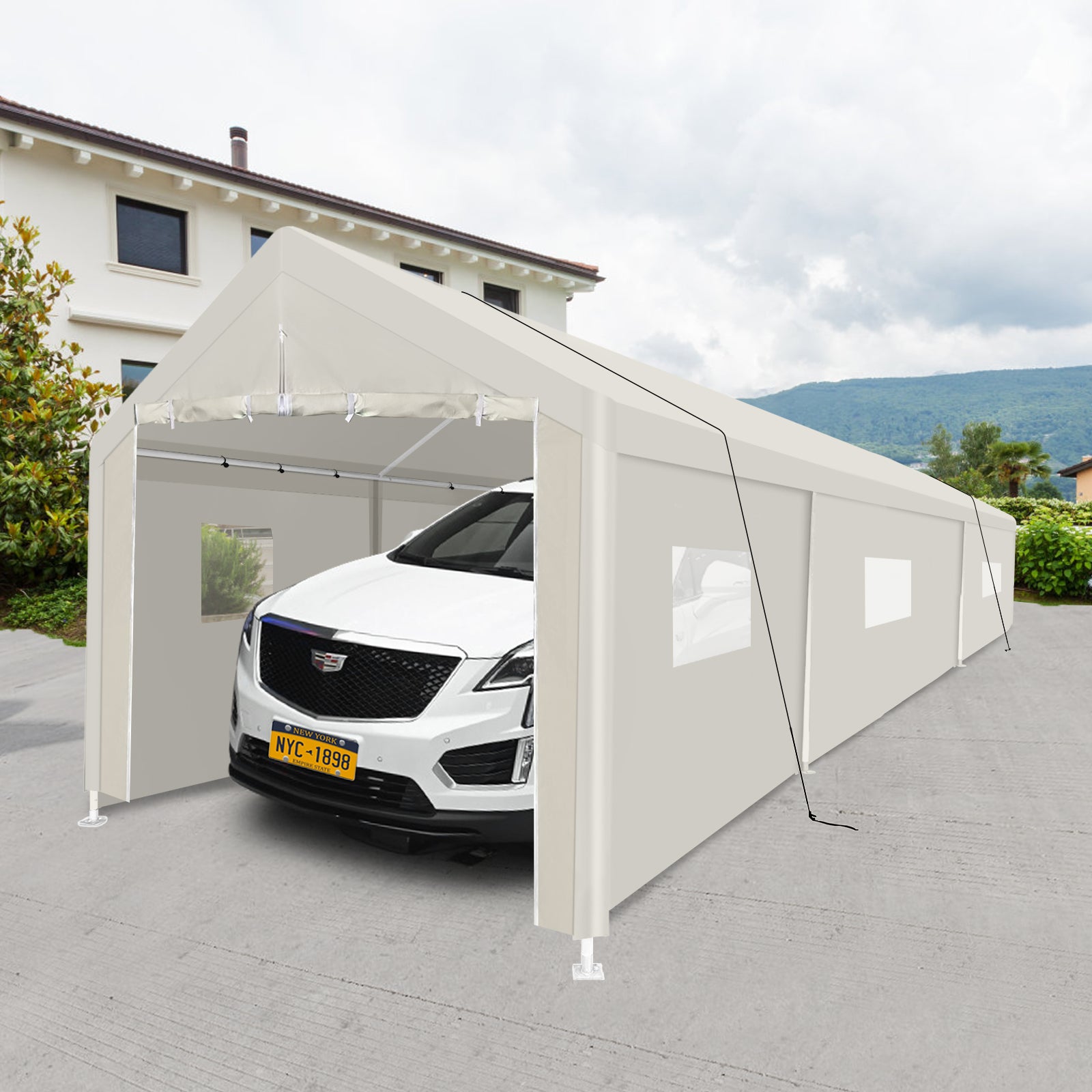 Carport, 10×30 Heavy Duty Portable Carport Garage Tent for Outdoor Storage Shelter white with window image 2