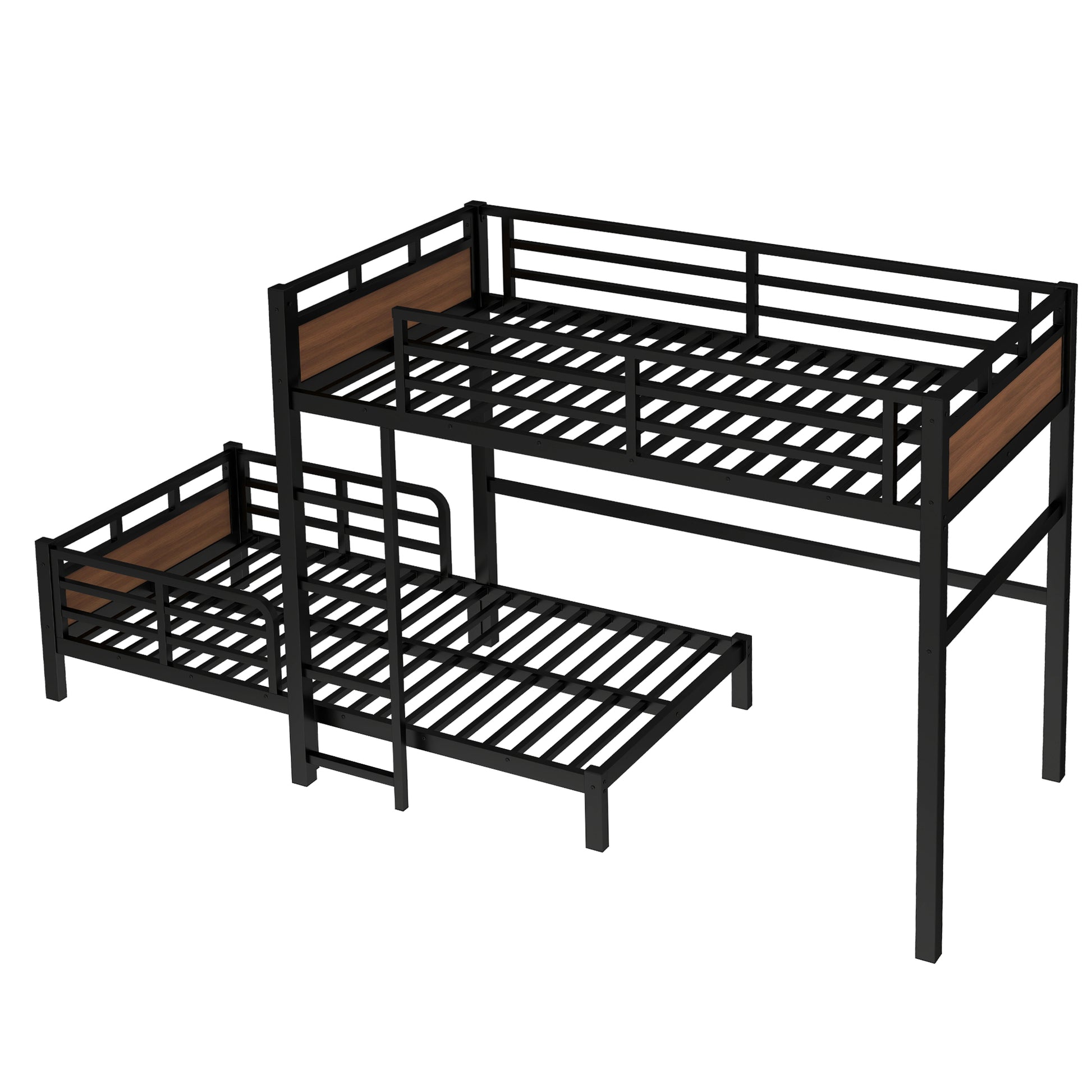 Twin XL over Twin XL Metal Bunk Bed/Metal Loft Bed,Separable Bunk Beds,with raised security fence,Walnut Color image 5
